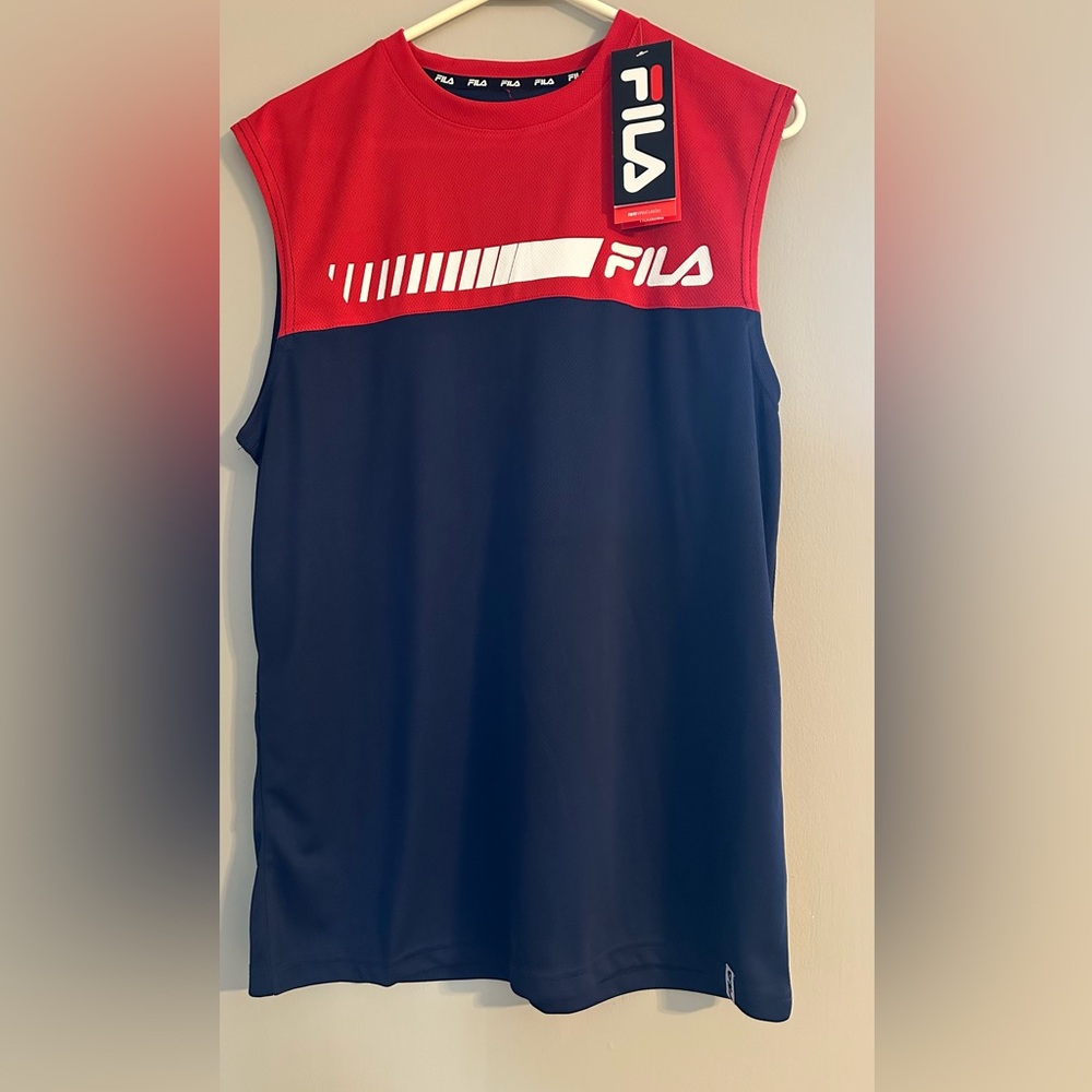 Fila Men's Red and Blue Swim Tank
